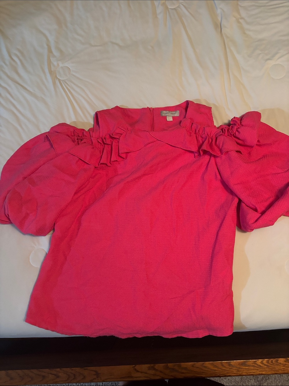 Hilary radley Bright Pink Ruffled Puff-Sleeve Blouse